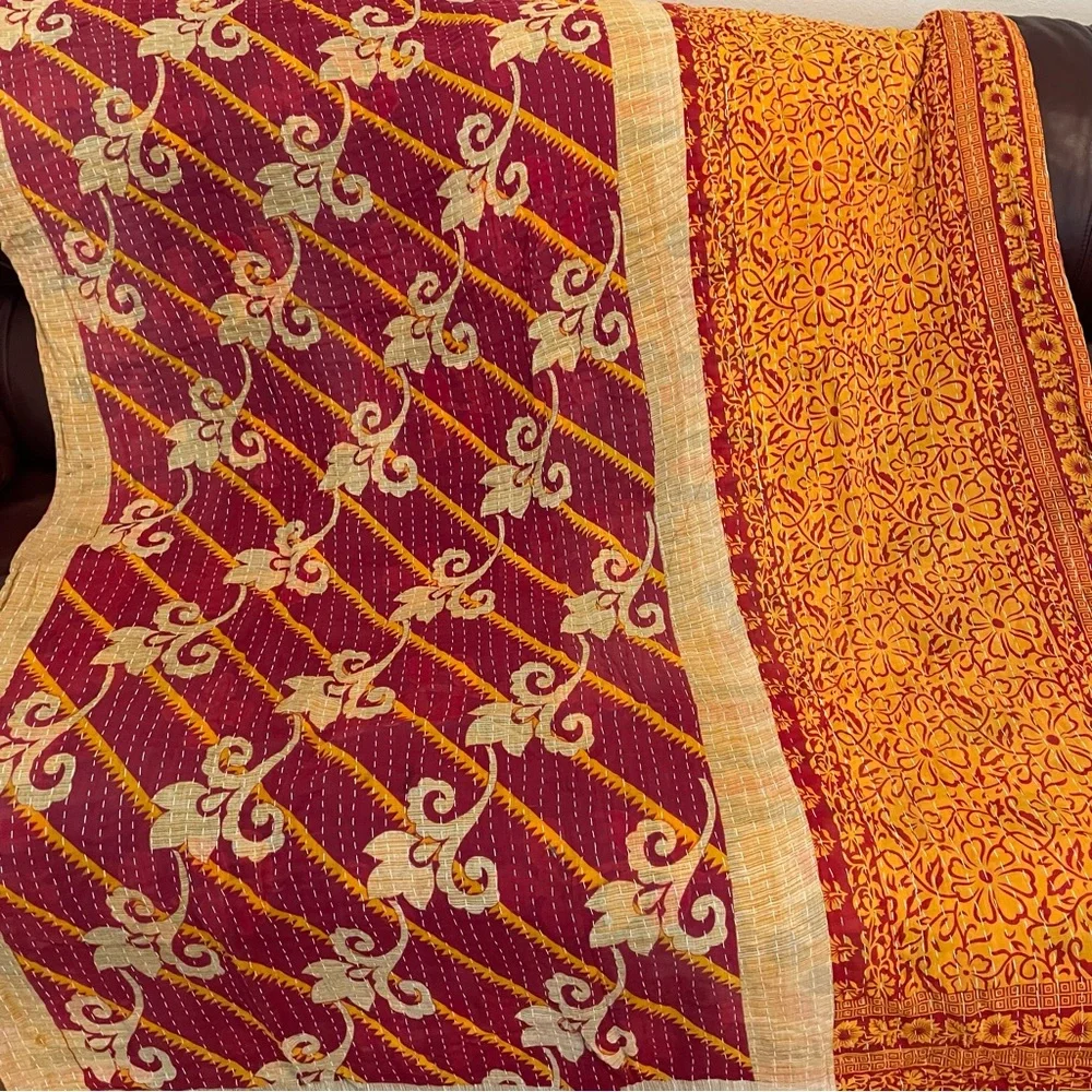 KANTHA QUILT Double Sided Lightweight Colorful XL Twin Spring Summer Blanket